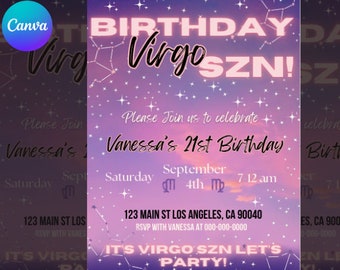 Virgo Birthday Invitation Template - Zodiac, Horoscope, DIY, Instant Download, Personalized Virgo Invite, Printable, Digital, Event Flyer!