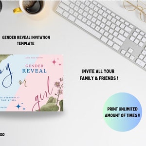 Gender Reveal Invitation Template - Customizable - Boy,Girl,Etc - Cute - Print & send
