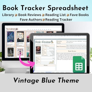 Reading Tracker Spreadsheet Google Sheets Digital Library Book Tracker Book Review Reading Spreadsheet Vintage Blue Book Lover Gifts