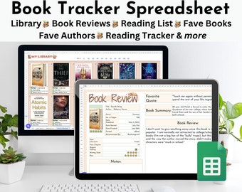 Reading Tracker Spreadsheet Google Sheets Digital Library Book Tracker Book Review Reading Spreadsheet Reading Log Gifts for Book Lovers