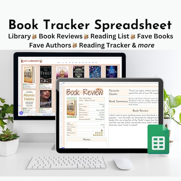 Lese-Tracker Tabelle Google Sheets Digitale Bibliothek Buch-Tracker Buchbesprechung Lesetabelle Lesetagebuch Geschenke für Buchliebhaber