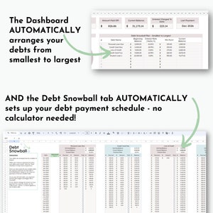 Image of debt snowball plan and debt payoff schedule in the tracker spreadsheet