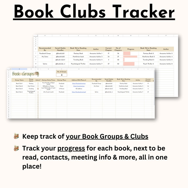 image of Book Clubs tracker in reading tracker google spreadsheet