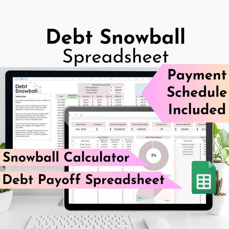 Image of debt snowball spreadsheet on a computer