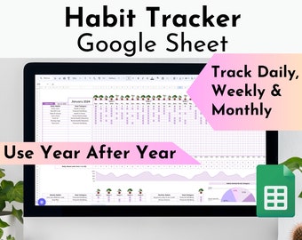 Habit Tracker Google Sheet, Daily Routine, Goal Tracker, Habit Tracker Spreadsheet, Task Tracker, Daily Checklist, To Do List Google Sheets