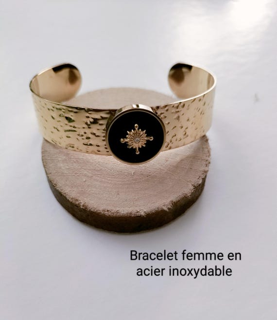 Hypoallergenic Bangle Bracelet in Steel and Natural Sun Green