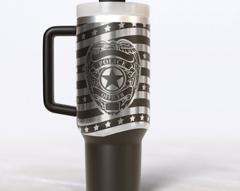 Police Officer American flag Laser Engraved Wrap 40oz Tumbler, Digital Download, SVG, Seamless Design handle law enforcement badge
