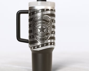 Law enforcement Officer American flag Laser Engraved Wrap 40oz Tumbler, Digital Download, SVG, Seamless Design handle police cop badge