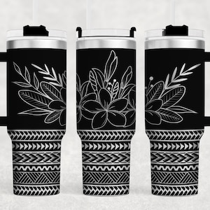 Plumeria Polynesian Hawaiian tribal Laser Engraved Full Wrap 40oz Tumbler Digital Download SVG Seamless Design handle tropical floral flower