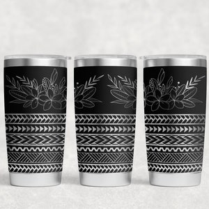 Hawaiian tribal Laser Engraved Wrap 20oz Tumbler, Digital Download, SVG, Seamless Design top handle summer plumeria tropical flower