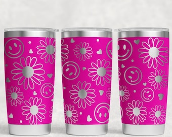 Daisy smiley face hippie retro happy flower power Laser Engraved Full Wrap 20oz Tumbler, Digital Download, SVG, Seamless Design