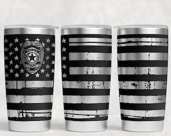 Distressed Police officer American flag Laser Engraved Wrap 20oz Tumbler, Digital Download, SVG, Seamless Design, USA police badge shield