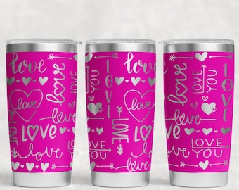 Love hearts Valentine arrows Laser Engraved Full Wrap 20oz Tumbler, Digital Download, SVG, Seamless Design, Valentines day love pink red