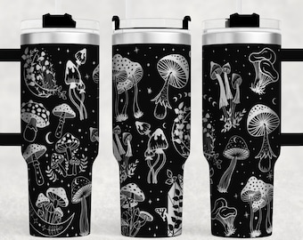 Mystical mushrooms Laser Engraved Full Wrap 40oz Tumbler, Digital Download, SVG, Seamless Design, handle, stars moon magic mushroom crystals
