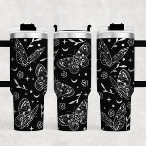 Butterfly Laser Engraved Full Wrap 40oz Tumbler, Digital Download, SVG, Seamless Design, handle, moon stars mystical tumbler wrap