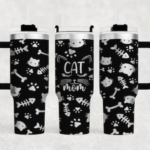 Cat mom Laser Engraved Full Wrap 40oz Tumbler, Digital Download, SVG, Seamless Design, handle , cat paws cats