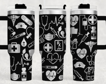 Medical symbols Laser Engraved Full Wrap 40oz Tumbler, Digital Download, SVG, Seamless Design, handle , nurse, doctor, medical field