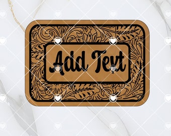 Fügen Sie Ihren eigenen Text hinzu Western punzierte Lederrahmen SVG, Laser gravierte Lederpatch-Design, digitaler Download, personalisierter Hutaufnäher aus Acryl