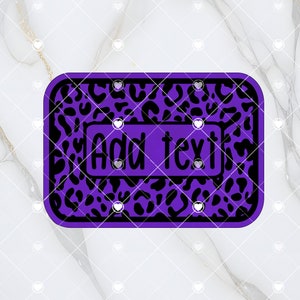 May include: Purple rectangle with a black leopard print design. The rectangle has a white box in the center with the text "Add text".