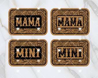 Mama mini Western punzierte Leder Bundle SVG, Laser gravierte Leder Patch Design, Digital Download, Acryl. Mama Mini Hut Aufbügler Set