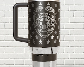 Police Officer distressed American flag Laser Engraved Wrap 40oz Tumbler, Digital Download, SVG, Seamless Design handle  law enforcement