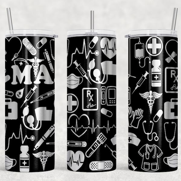 Medical Assistant FAUX laser 20oz skinny SUBLIMATION wrap, Tumbler Digital Download Seamless Design, png, RMA, office staff