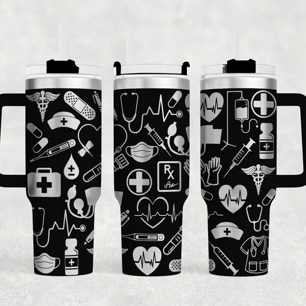 Medical symbols Laser Engraved Full Wrap 40oz Tumbler, Digital Download, SVG, Seamless Design, handle , nurse, doctor, medical field