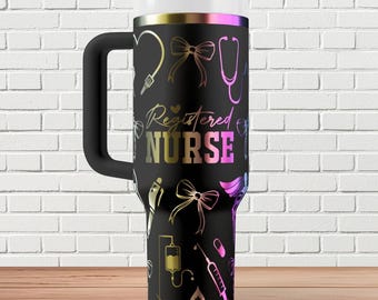 Envoltura de enfermera registrada con lazos grabada a láser, vaso de 40 oz, descarga digital, SVG, diseño sin costuras. Envoltura de enfermera registrada con lazos.