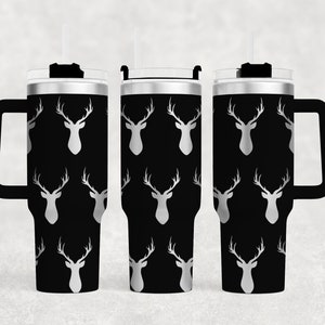 Hirschjagd Laser gravierte Full Wrap 40 Unzen Becher, digitaler Download, SVG, nahtloses Design, Griff, Bock, Jagdsaison, Geweih
