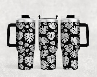 Monstera Laser Engraved Full Wrap 40oz Tumbler, Descarga digital, SVG, Mango de diseño sin costuras hojas hoja planta dama monsteras tropicales