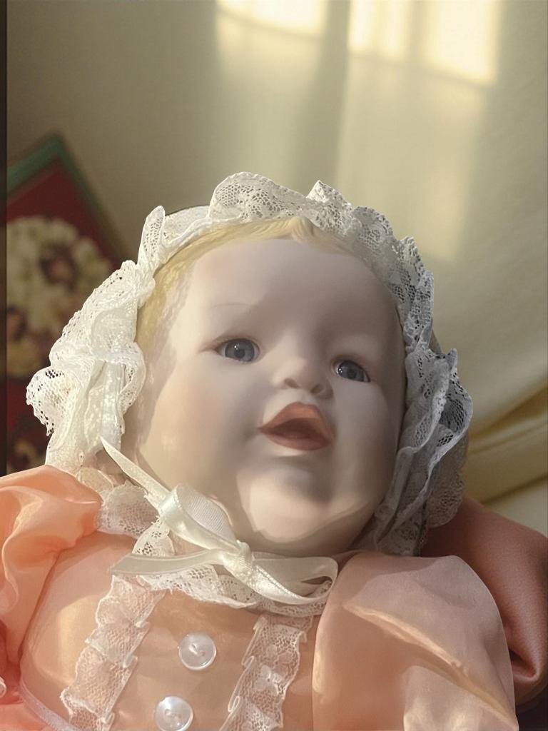 1986 Knowles Heather Doll – Yolanda Bello Porcelain Baby in Peach