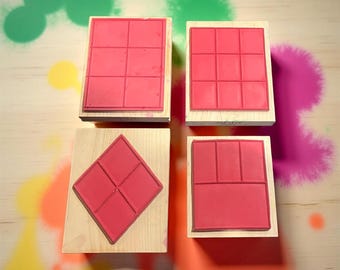 Set di timbri in gomma vintage "Just for Fun" - Blocchi di design geometrico anni '90 - Quilting, astratto, artigianato con tecniche miste