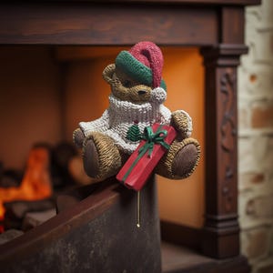 1996 Hallmark Teddy Bear Stocking Hanger White Sweater Xmas Decor Boxed