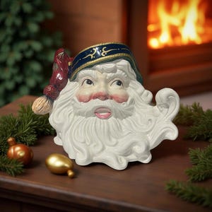 Vintage 2000 Christmas Ceramic Santa Planter - Eyes Open