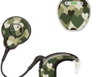 Camouflage Cochlear Implant Stickers: Military Style Skins, CAMO, Valentines, Boys, hearts