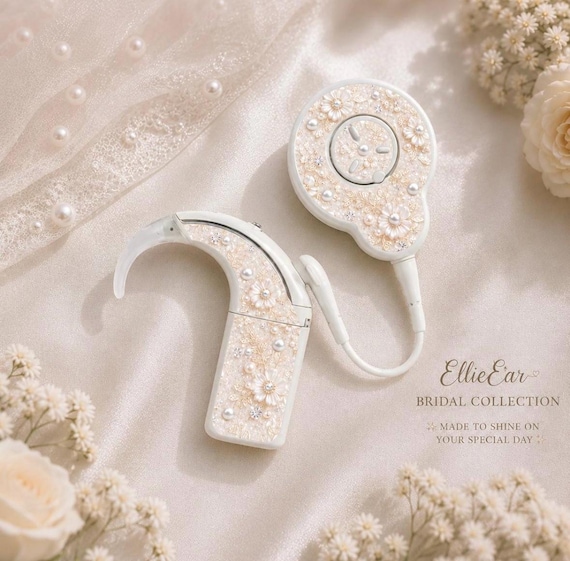 Luxury Bridal & Milestone Cochlear Implant Sticker with Faux Pearl Embellishments