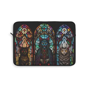 Cover per computer in stile gotico, gatti demoniaci e custodia per laptop effetto vetro colorato