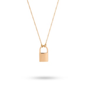 18K Gold Lock Pendant Necklace | Minimalist Padlock Necklace | Symbolic Solid Gold Gift for Her