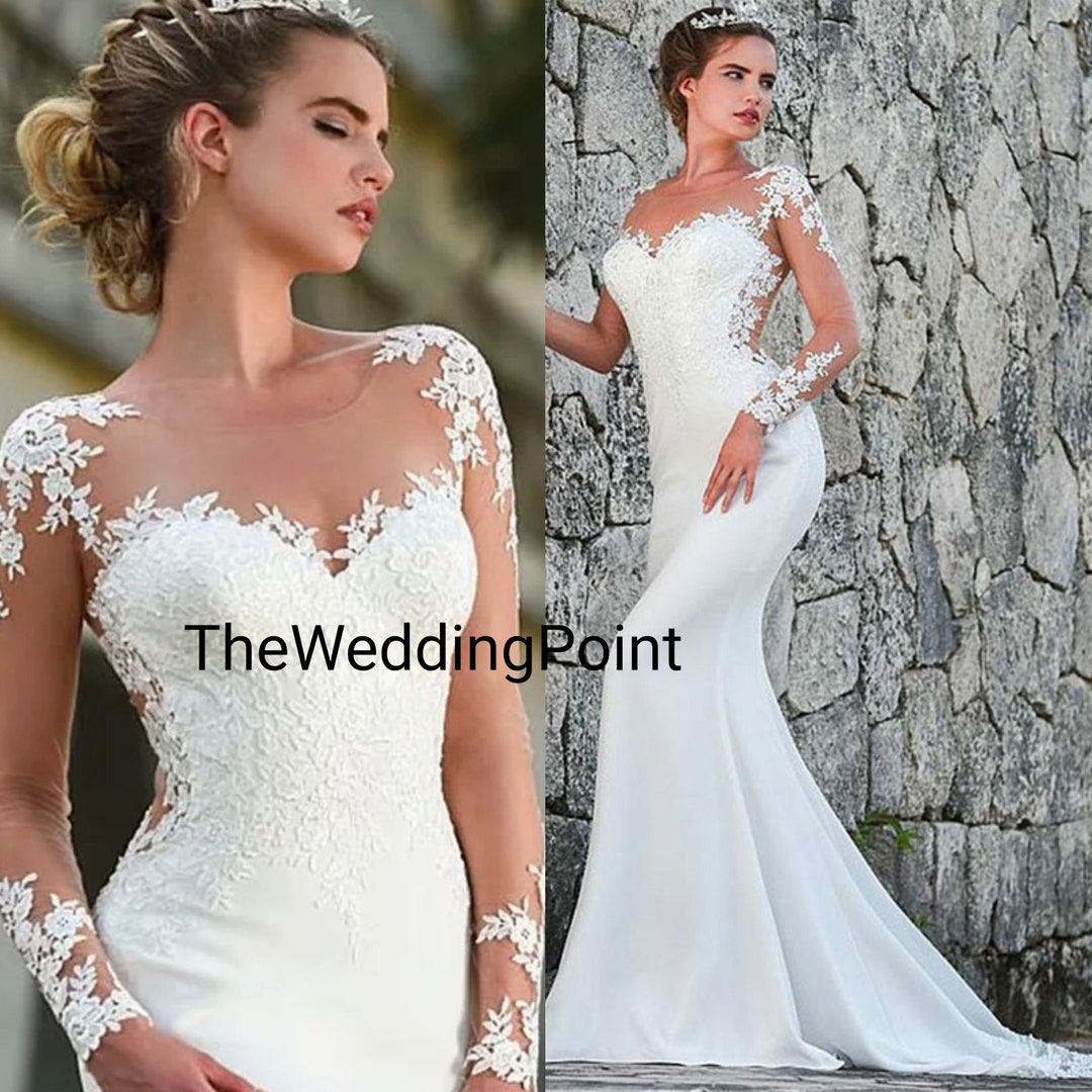 Mermaid Wedding Dress With Train Customized Wedding Dress V-neck ...