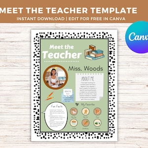 Plantilla editable "Conoce al maestro", carta de bienvenida para padres, carta de bienvenida al regreso a clases, plantilla de boletín informativo para maestros
