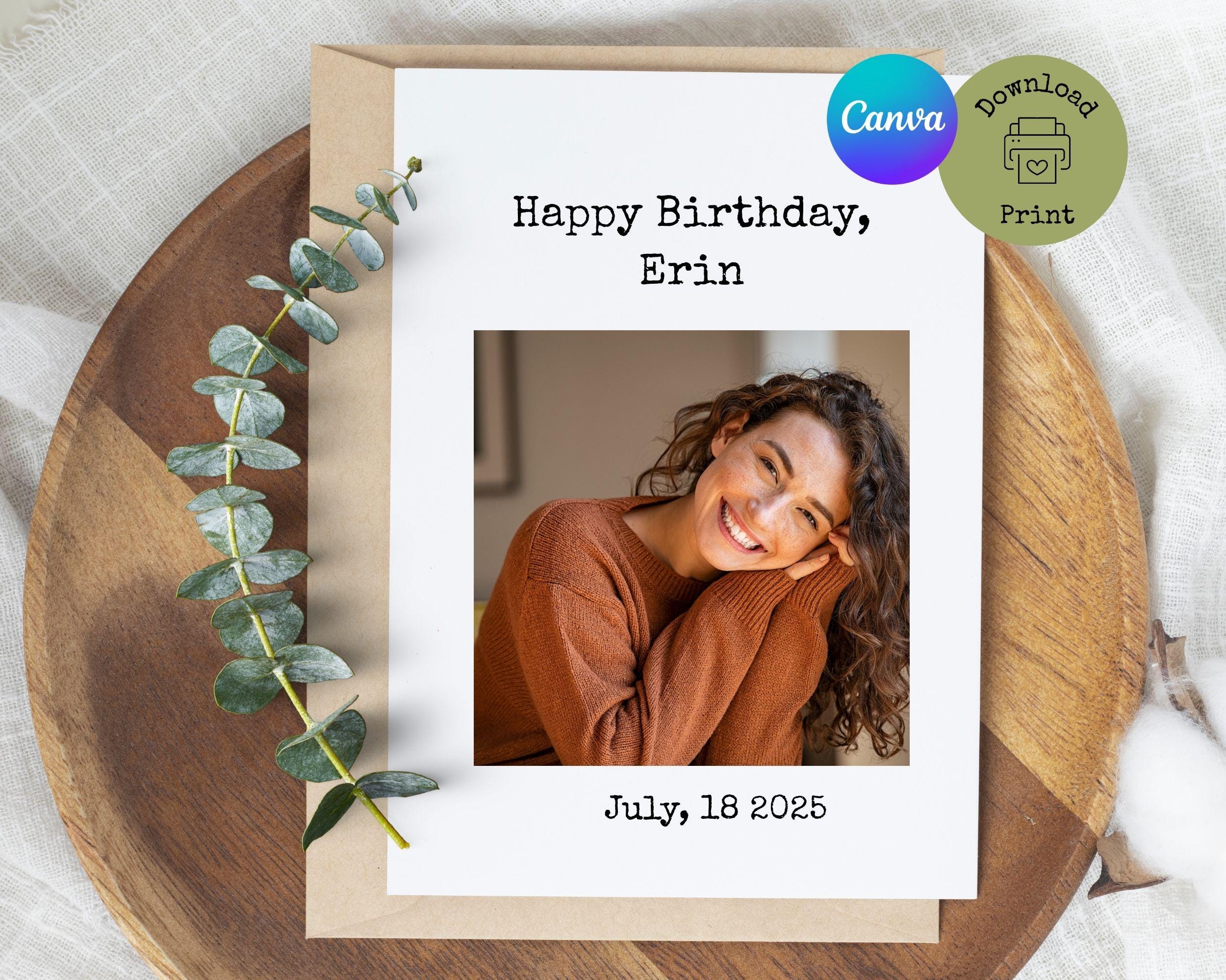 Editable Happy Birthday Photo Card Template | Personalized Name & Date