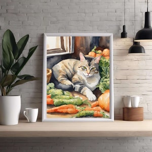 Digitale afdrukbare lapjeskat in een bodega, Instant Download Print, JPG-bestand, 3 verschillende maten, Instant Downloads, City Cat, Bodega Cat