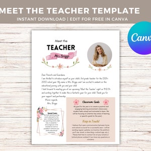 Meet the Teacher Editable Template, Back to School Welcome Letter to Parents, First Day of School Letter, Teacher School Newsletter Template
