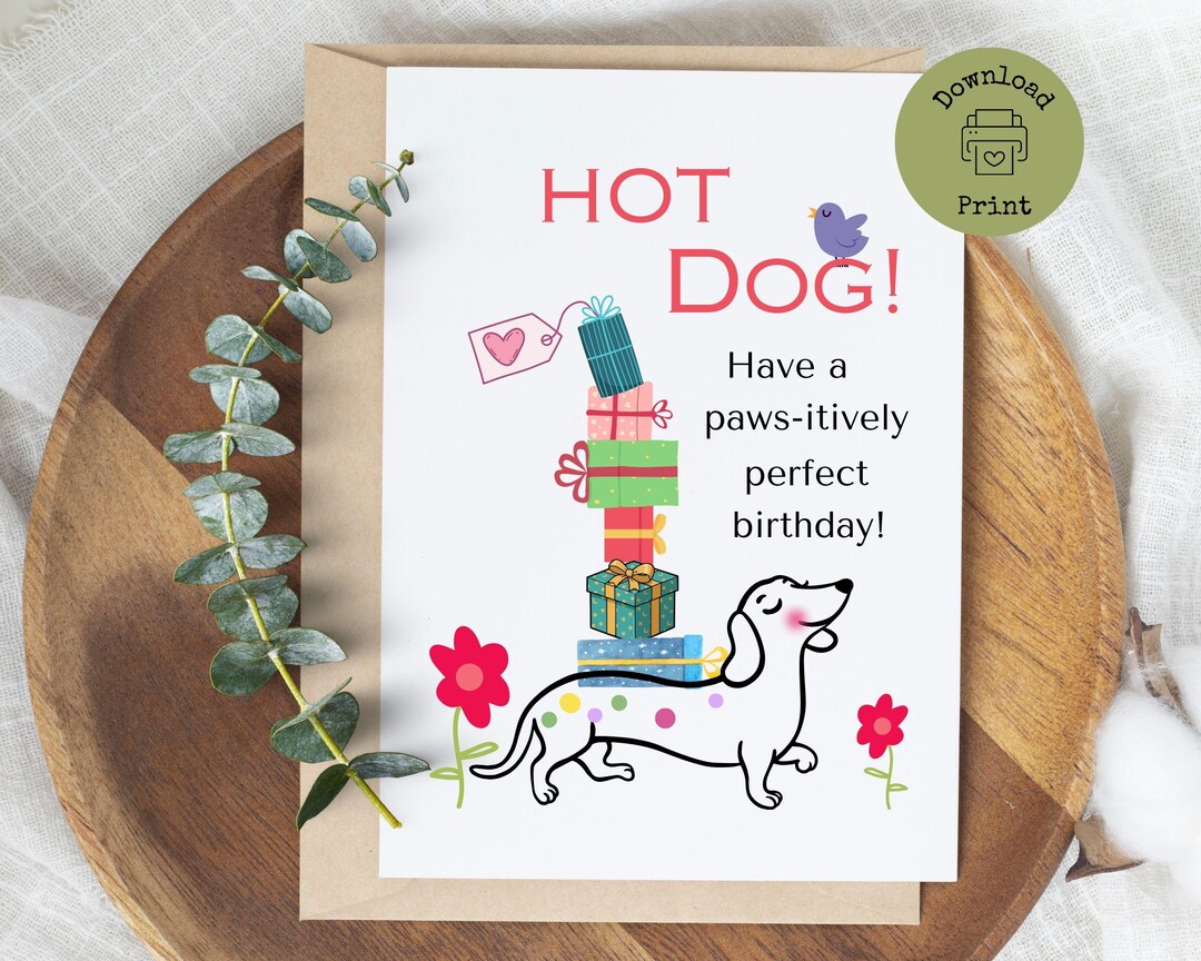 Hot Dog Birthday Card Funny Dachshund With Presents, Paws-itively ...