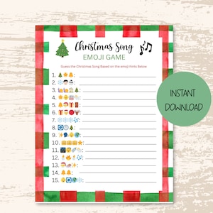 Weihnachtslied Emoji Spiel, druckbare Weihnachten Emoji Karten, Klassenzimmer Spiel, Kirchenpartys, Weihnachtsfeiern, Klassenzimmer, Familientreffen