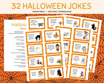 Halloween Lunch Box Jokes for Kids: 32 Printable Cards (Digital Download)