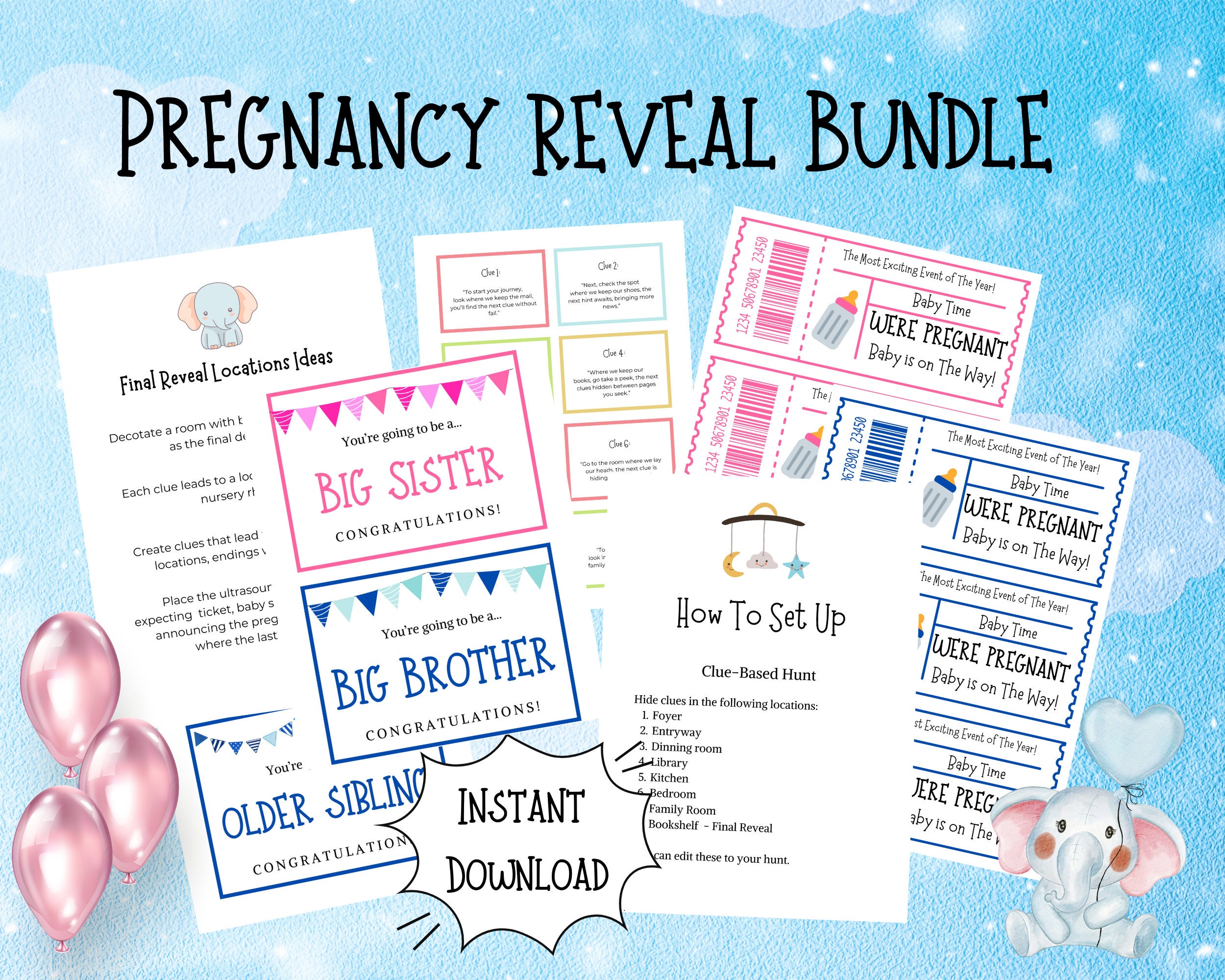 Printable Pregnancy Reveal Scavenger Hunt for Siblings, New Baby ...