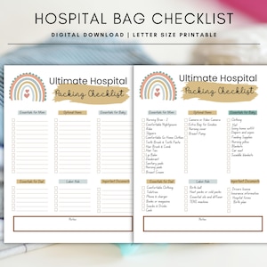 Editable Printable Hospital Bag Checklist, Essential Packing List for Labor & Delivery, Hospital Essentials Checklist, New Mom Packing List