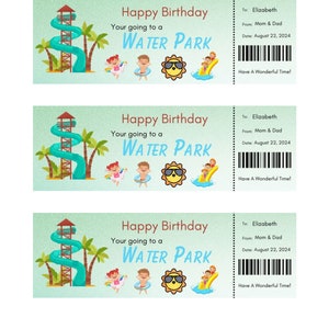 Editable WATER PARK Tickets Template, DIY Event Ticket, Custom Ticket Gift, Surprise Printable ...