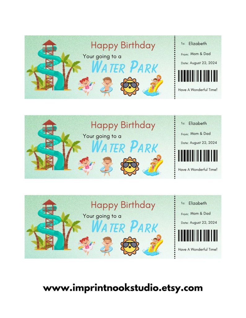 Editable WATER PARK Tickets Template, DIY Event Ticket, Custom Ticket Gift, Surprise Printable ...